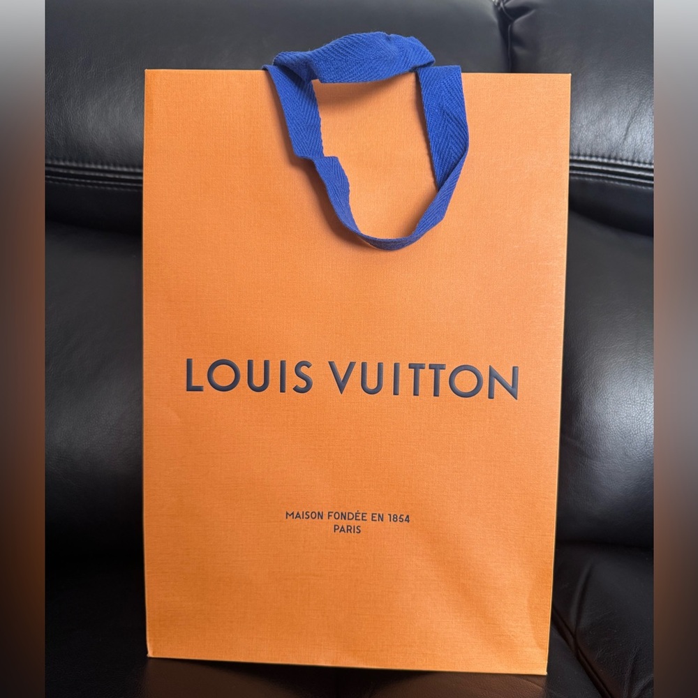 Louis Vuitton Orange Shopping Bag with Blue Straps